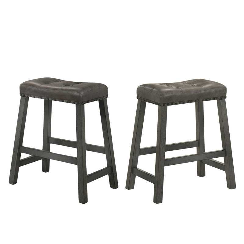 Rustic Backless Counter Stool with Nailhead Trim, Antique Gray