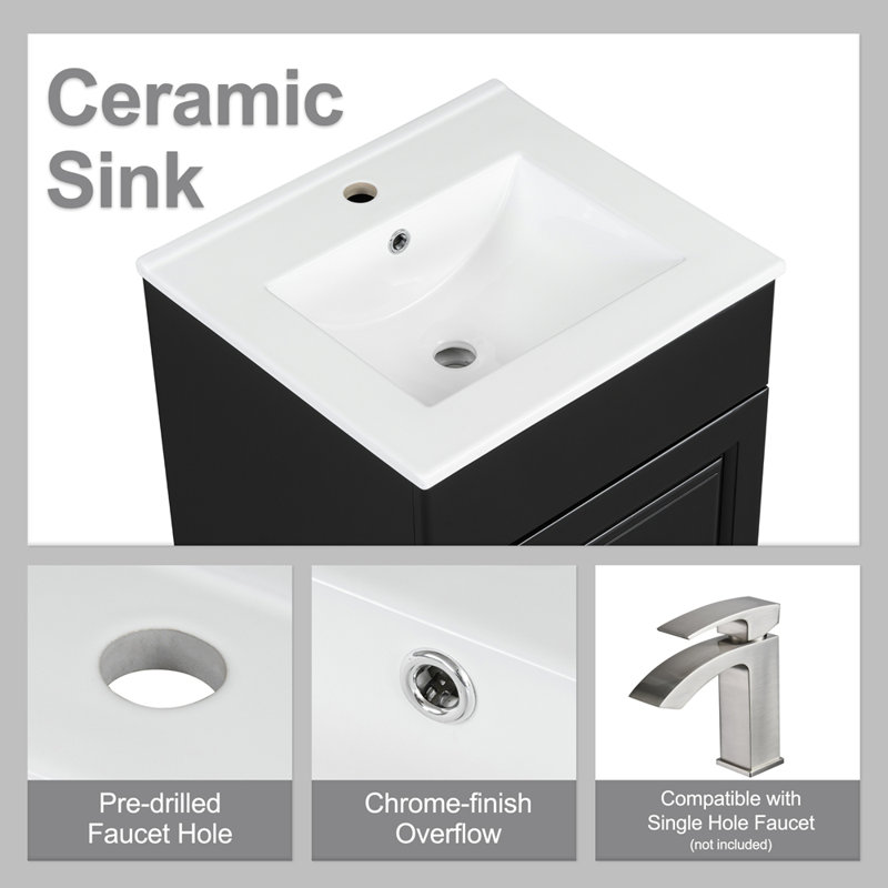Meuble-lavabo de 20 po avec lavabo, meuble-lavabo avec tablette de porte et tablette réglable, Noir, noir, noir, noir