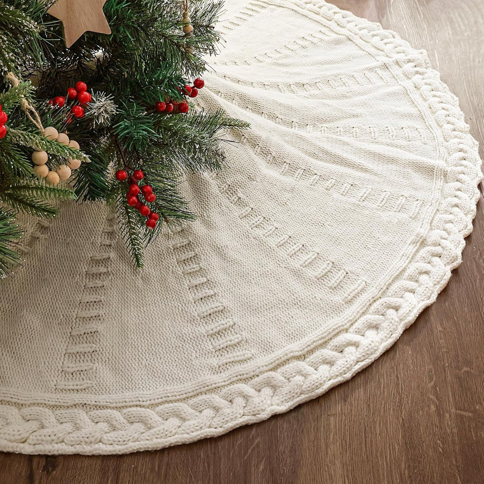 Cable knit christmas tree skirt