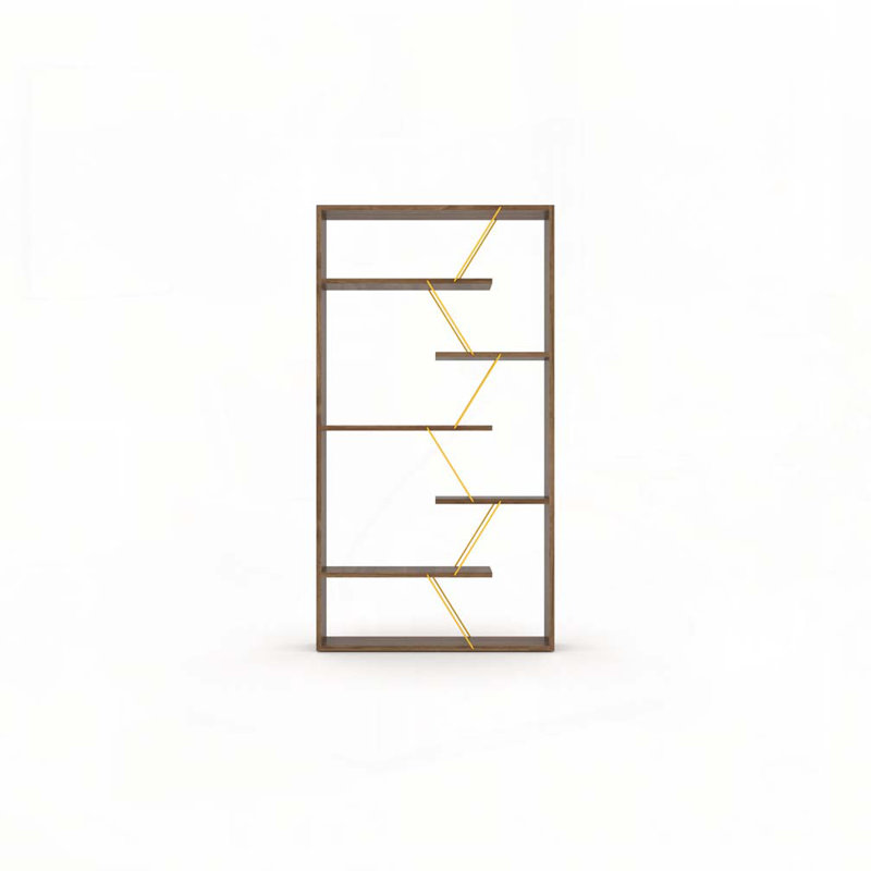 Étagère à cadre ouvert en bois à 6 tablettes avec bibliothèque industrielle pour le bureau et le salon, grandes bibliothèques modernes, noyer