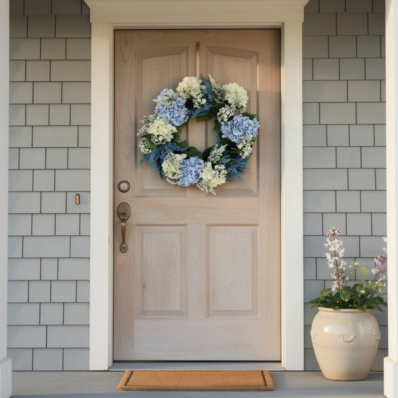 23" Wreath with Hydrangeas and Heather