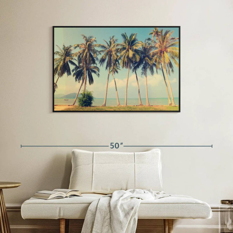 Palmiers rétro, Cadre flottant noir, 40 po x 27 po