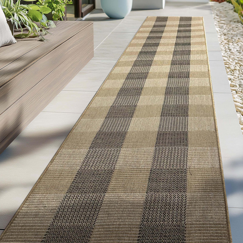 Custom Size Indoor Outdoor Runner Rug (26' x 3' Runner) - Alto Heritage Natural Beige Squares Pet Friendly Flatweave
