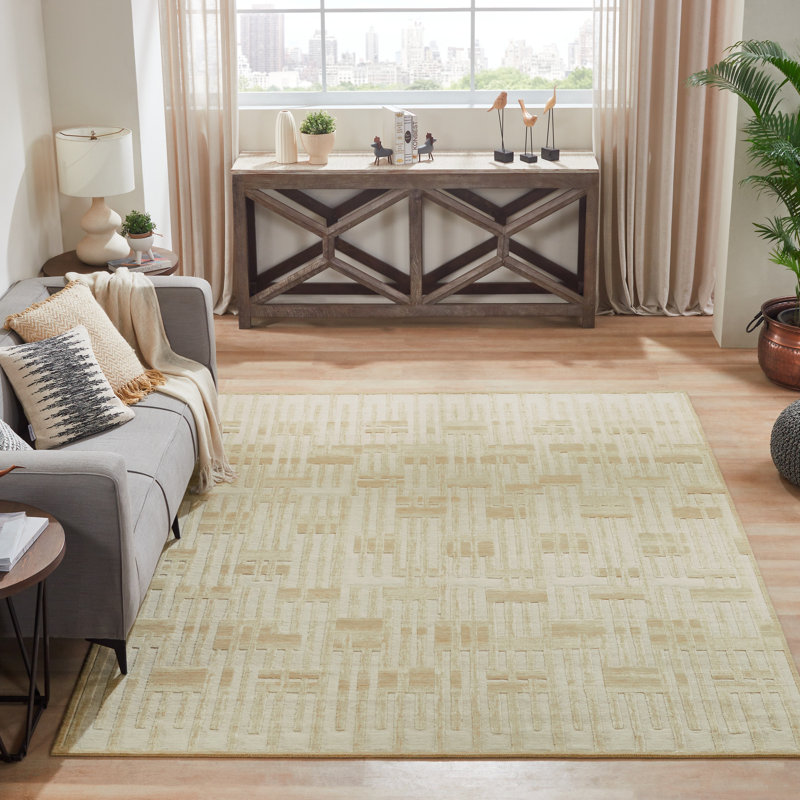 Wool Indoor Rug, Rectangle 5' x 7', Sand Tones/Cream