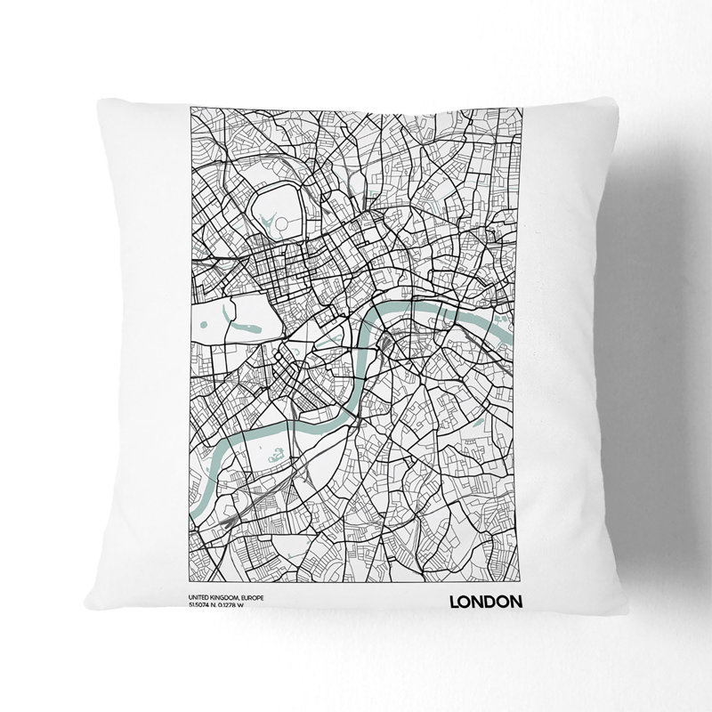 Map London UK Square Throw Cushion, 40cm H x 40cm W x 15cm D