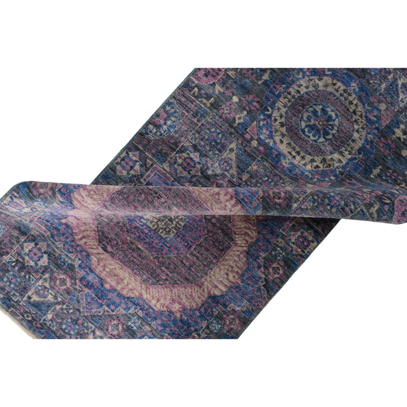 Hand Knotted Wool Area Rug in Silver