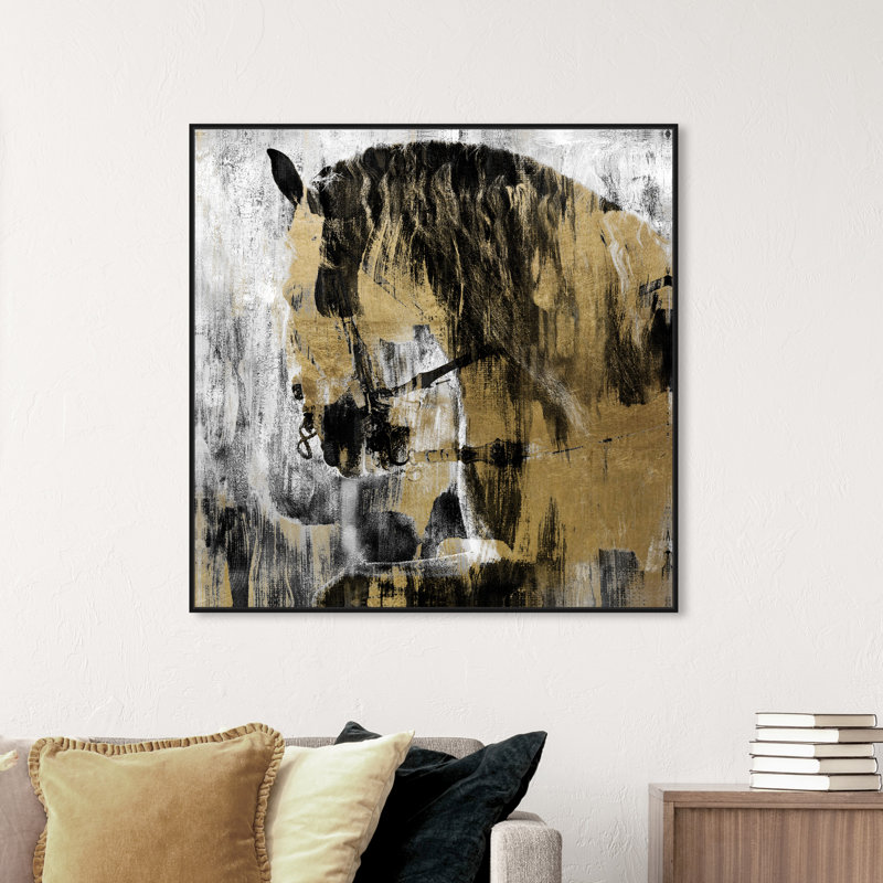 «Animals FireHorse Noir Gold Farm Animals», reproduction d'impression sur toile, Toile avec cadre noir