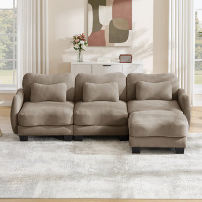 101.1" Chenille Sectional Sofa with Chaise, 3-Seater Straight Line Couch with 3 Throw Pillows for Living Room