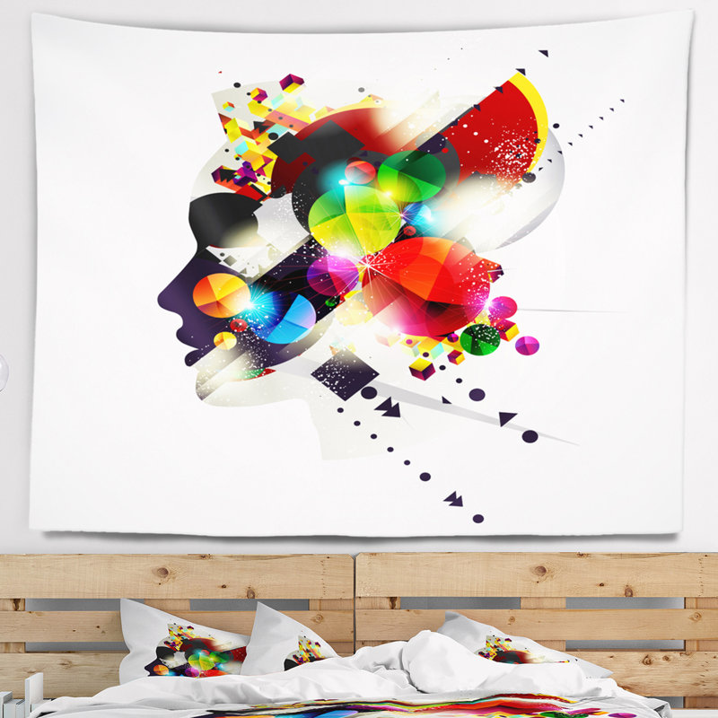 Tapisserie de profil abstrait de femme, H 32 po x l 39 po