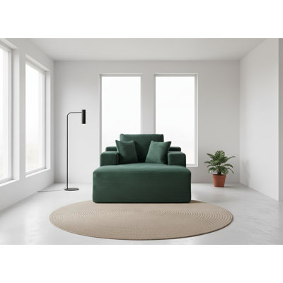 Chaise Lounge Chair Indoor – Oversized Corduroy Couch with Wide Armrest & Throw Pillows
