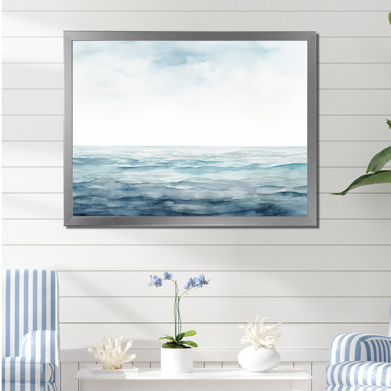 «Blue Ocean In Motion Scenery II», reproduction sur toile, Cadre simple argenté, H 12 po x l 20 po x P 1 po