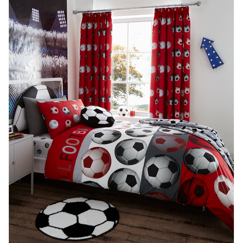 Football Pencil Pleat Room Darkening Curtain, Red