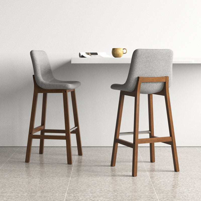 Arseniy 28" Upholstered Low Back Solid Wood Kitchen Dining Bar Stool, Gray