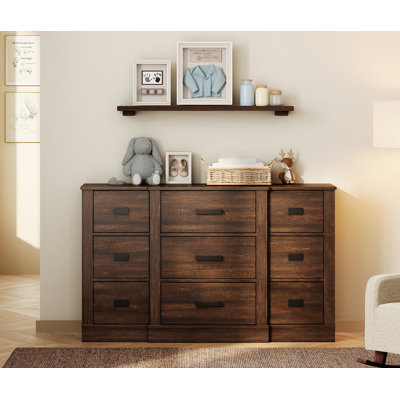 Laziza 52.5" Wide Modern Farmhouse Wooden Dresser With 9 Drawers For Kids by Gracie Oaks