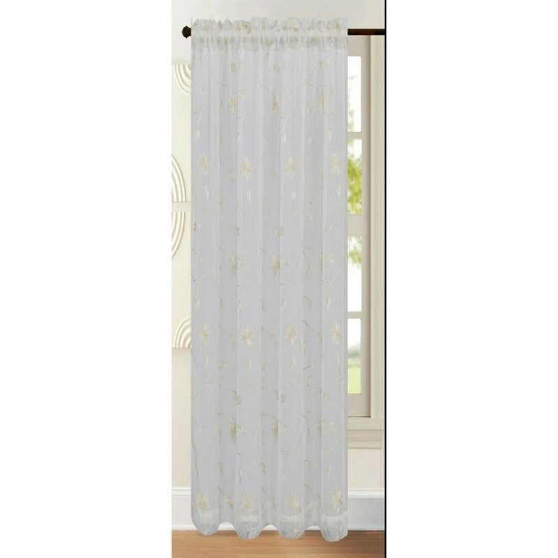 Embroidered Voile Net Curtain Panel, Cream, 55" Width x 90" Drop