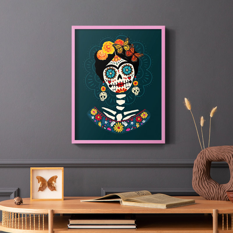 «Bright Day of the Dead II», reproduction encadrée - bois massif, Cadre photo rose simple, H 10 po x l 8 po