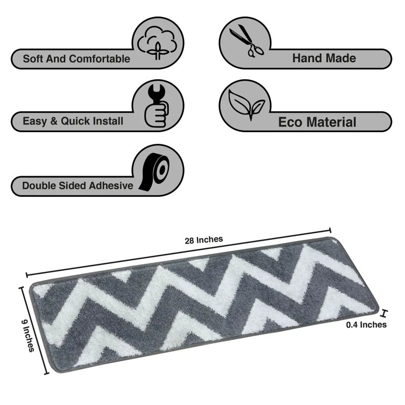 Tapis d'escalier antidérapants gris / blanc 9 x 28 po , Gris