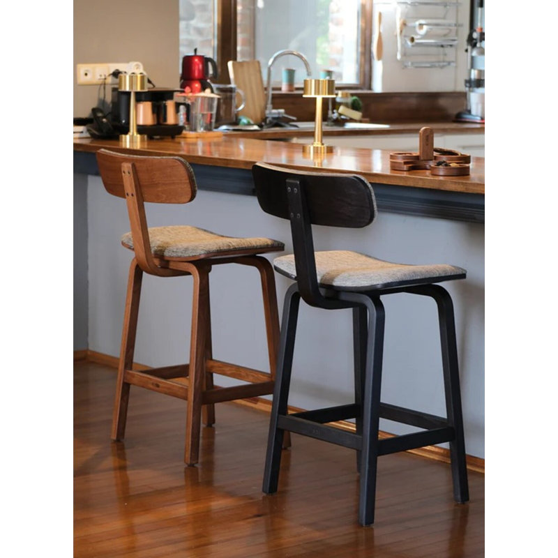 Tee Upholstered Stool with Solid Wood Frame, Dark Gray/Transparent Black Frame