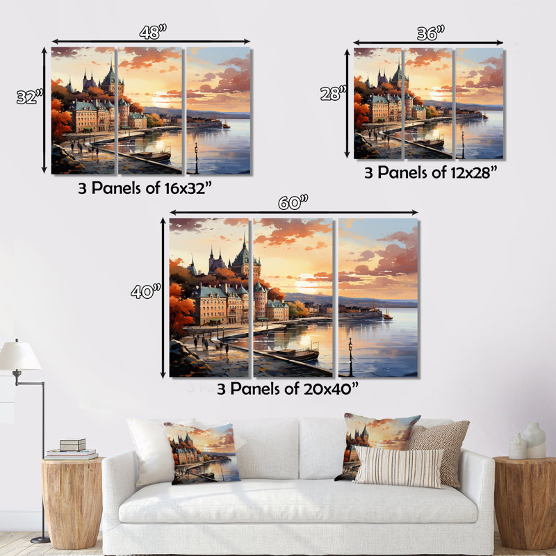 «Québec City Touristic City I» sur toile, reproduction de 3 pièces, H 40 po x l 60 po x P 1 po