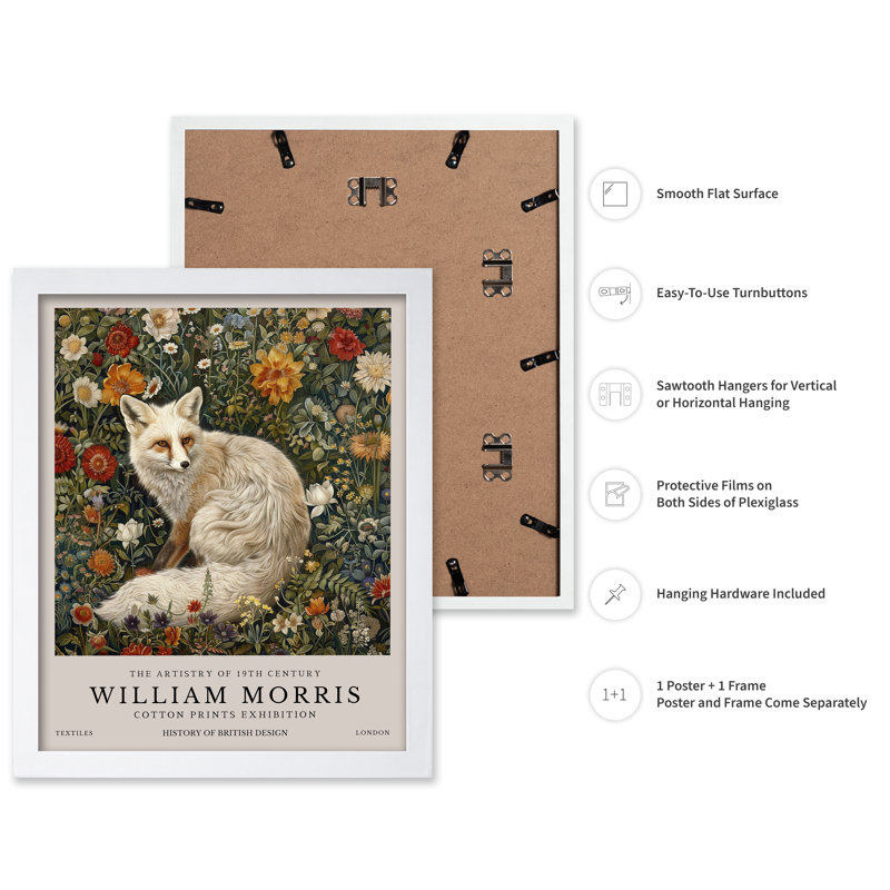 William Morris - Renard blanc, Poster, 18"H x 24"W, White Framed