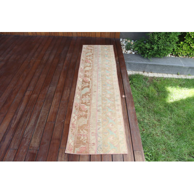 Tapis de couloir turc vintage fait à la main dans des tons pastel doux, idéal pour le couloir et le décor bohème avec de la laine douce