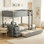 Lit superposé simple au-dessus de simple avec lit gigogne simple, rangement et bureau en gris, pour une utilisation compacte et multifonctionnelle
