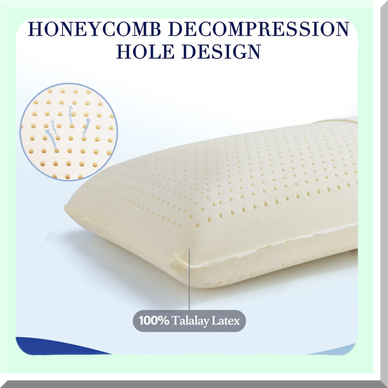 NaturalLux Queen Pillow - Extra Soft Talalay Latex Bed Pillow for Side/Back Pain Relief - Breathable Cotton Cover - Neck Support & Pressure Relief