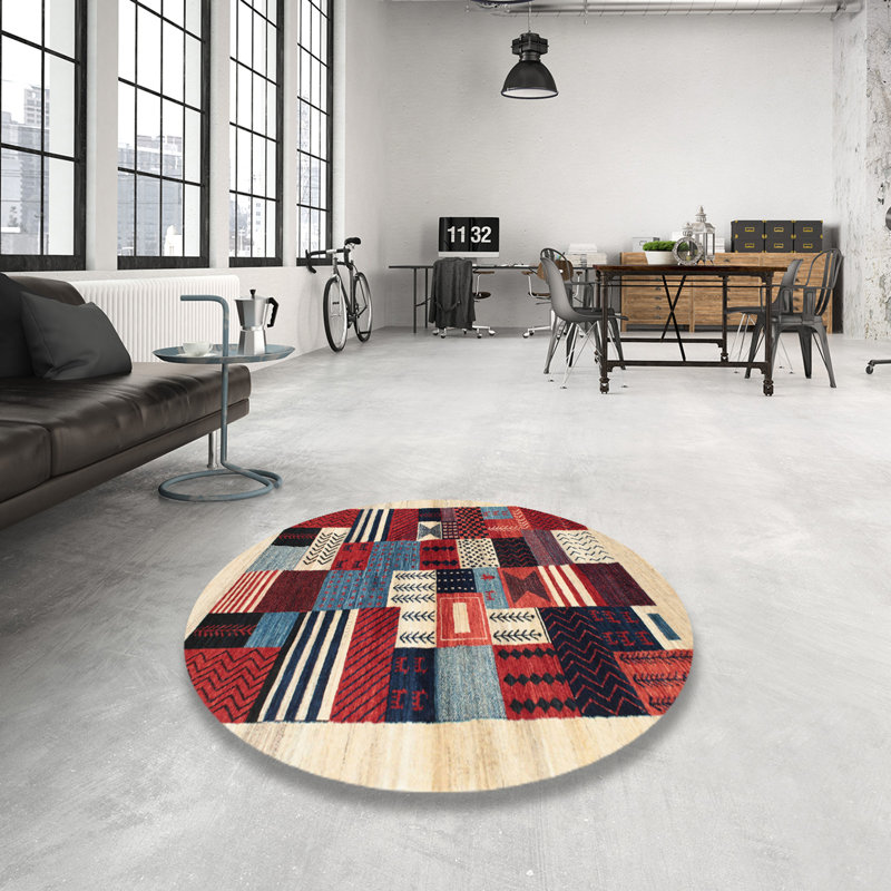 Tapis contemporaine vert/brun/rouge, Rond 4 pi