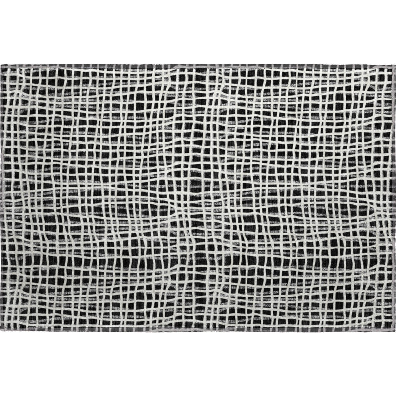 Premium Machine Washable Prisco Black Rug, Rectangle 1'8" x 2'6"