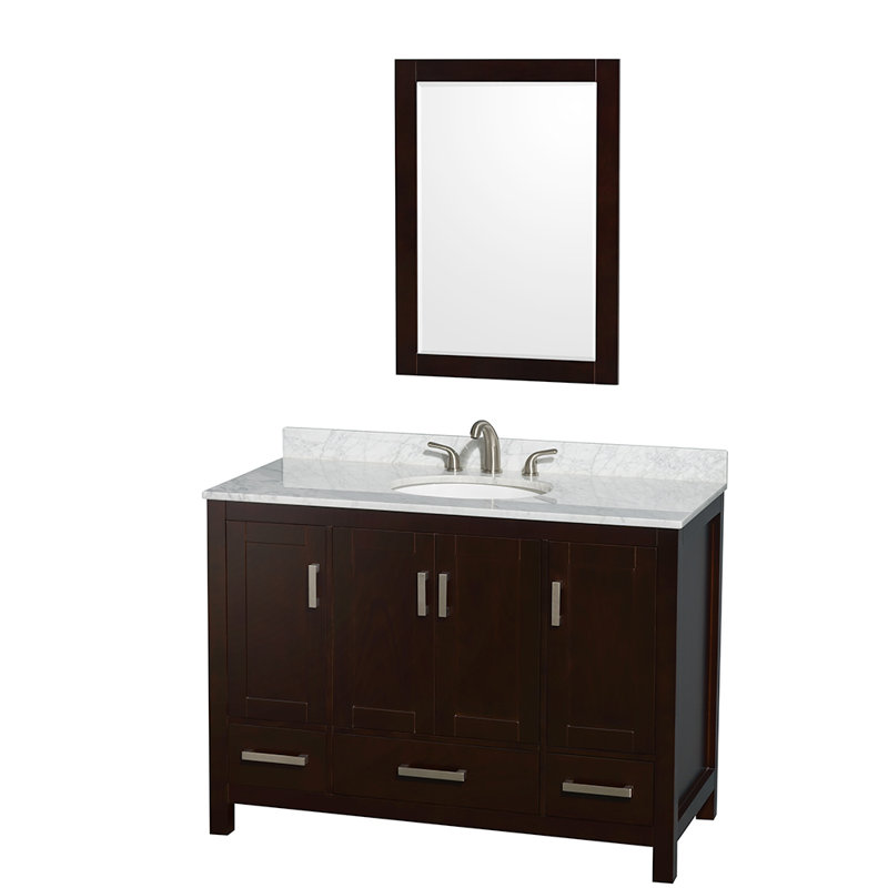 Sheffield 48'' Single Bathroom Vanity with Stone Top with Mirror, White Carrara Marble
