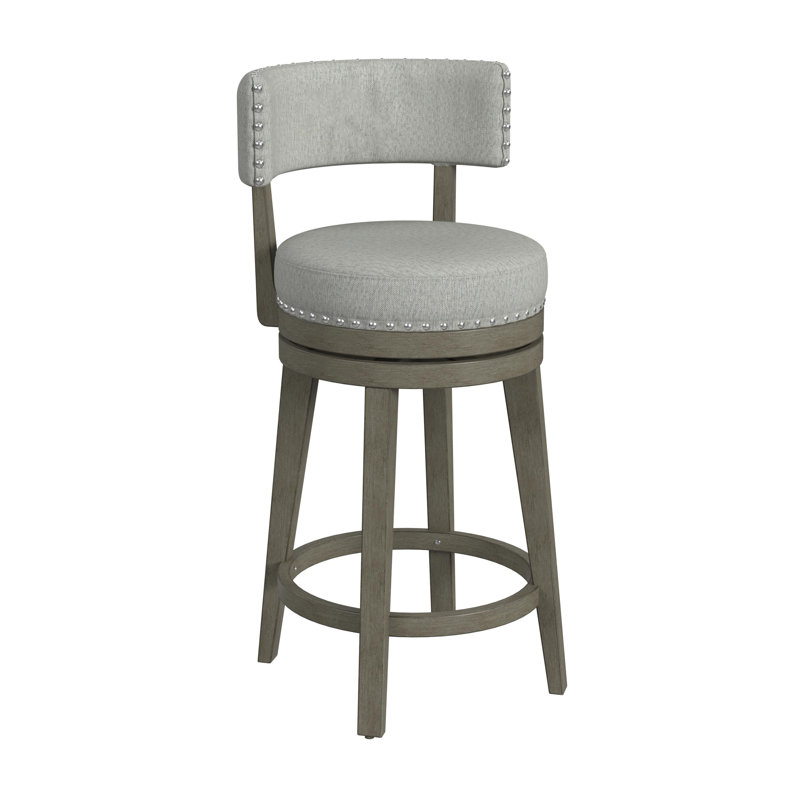 Wendover Upholstered Wood Swivel Stool, Counter Stool (27" Seat Height), Gray Polyester