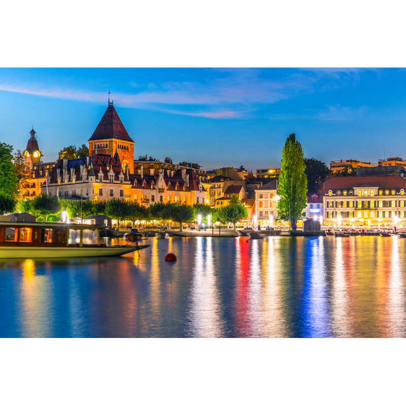 Night View Of Lausanne - Wrapped Canvas Print, 30cm H x 46cm W x 3.8cm D