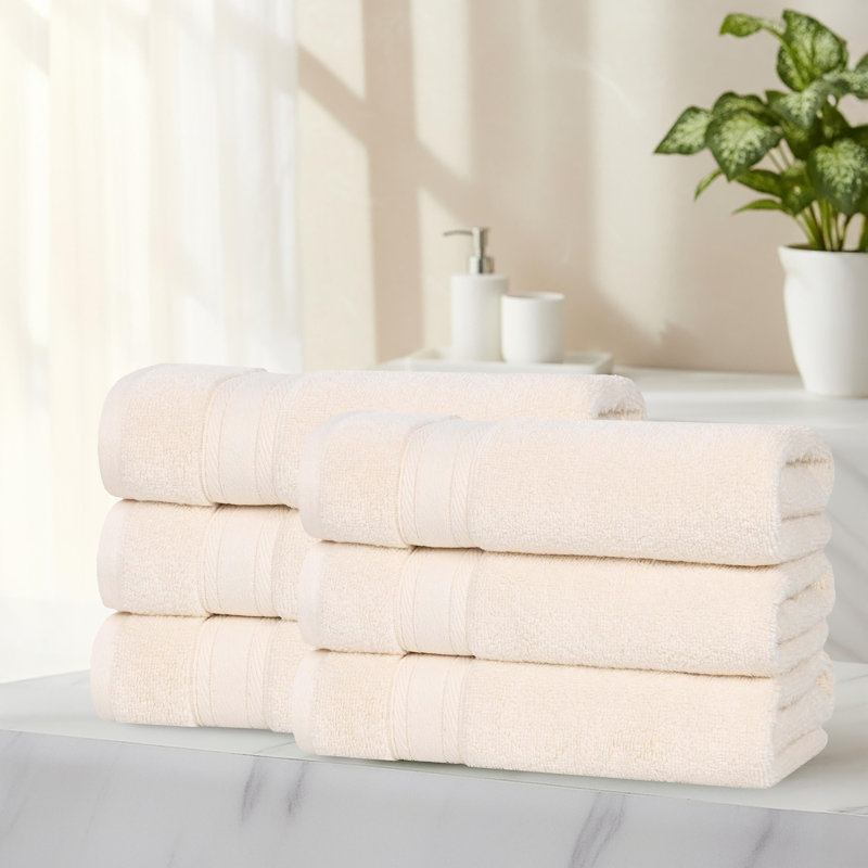 Blue Nile Mills  Zero-Twist Cotton Hand Towel Set With Framed Dobby Border - Quick-Dry, Ivory