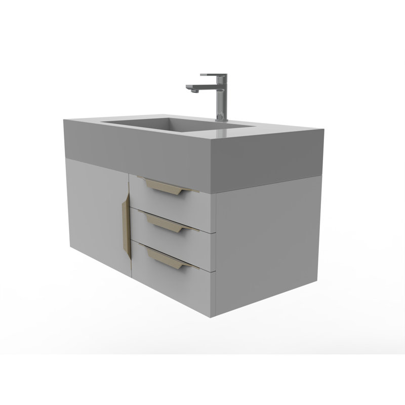 Nile 36" Wall-Mounted Single Bathroom Vanity Set, Gray, Gray, Gold