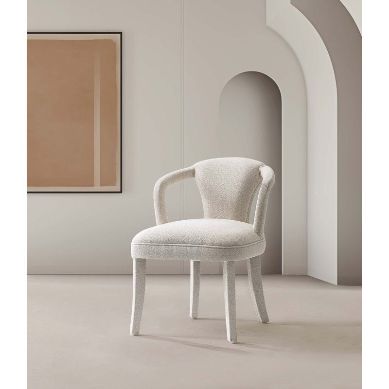 Elianni Modern Tweed Upholstered Dining Armchair in, Ivory, 1