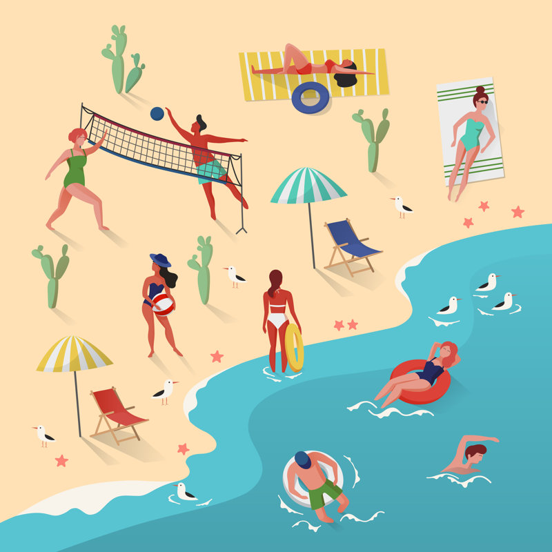People Swimming And Playing by Yevhenii Dorofieiev - Wrapped Canvas Print, 30cm H x 30cm W x 3.8cm D