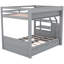 Lit superposé en bois avec rangement, 3 tiroirs, escalier gris et table de chevet, rangement-643675688