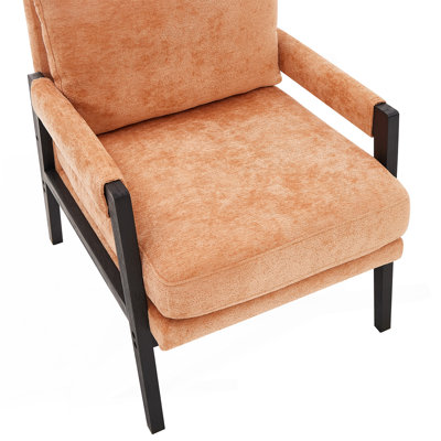 Mid-Century Modern Chenille Upholstered Accent Armchair, Orange