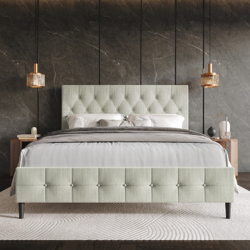 Medardus Upholstered Platform Bed, Queen, Light Gray