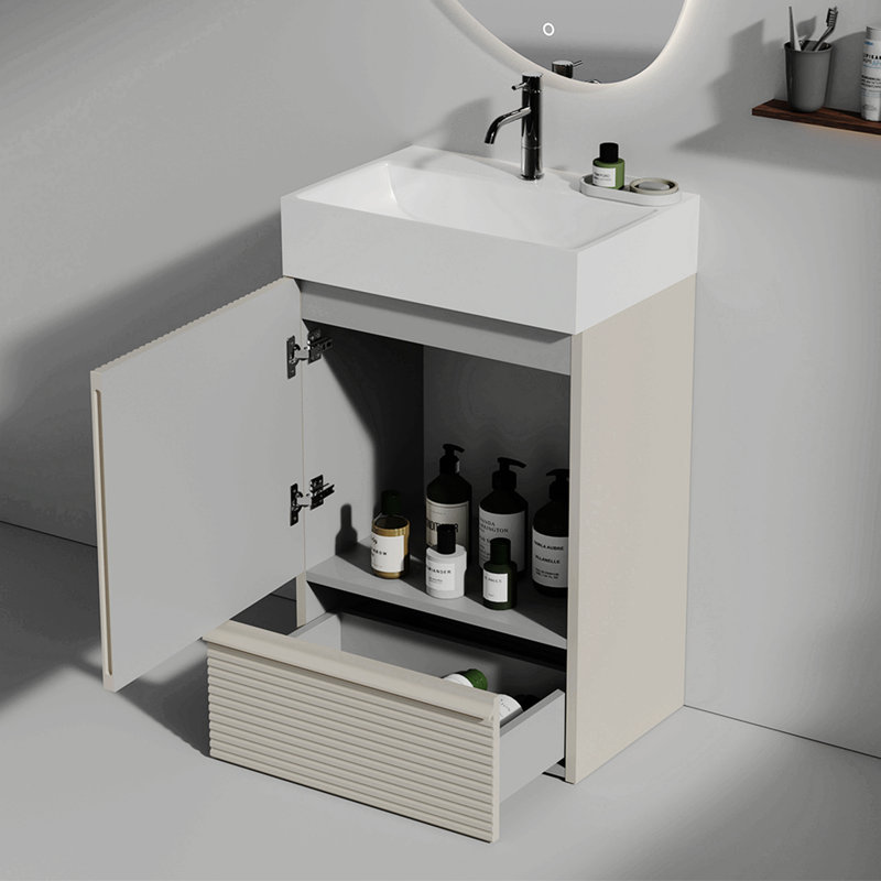 Meuble-lavabo de salle de bain autoportant avec portes à fermeture douce (ensemble KD) - sans le lavabo, Beige