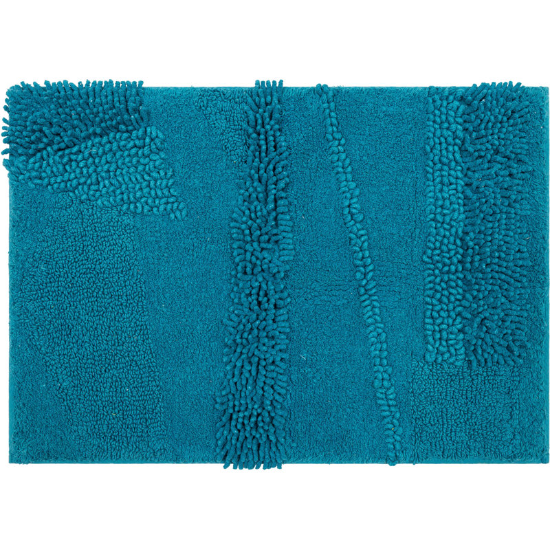 Laverne High/Low Stain/Fade Resistant Non-Slip Machine Washable Bath Mat, 21" W x 34" L, Fiesta Teal