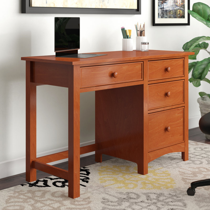 Bureau d'écriture à 4 tiroirs en bois massif Dennie, Chêne