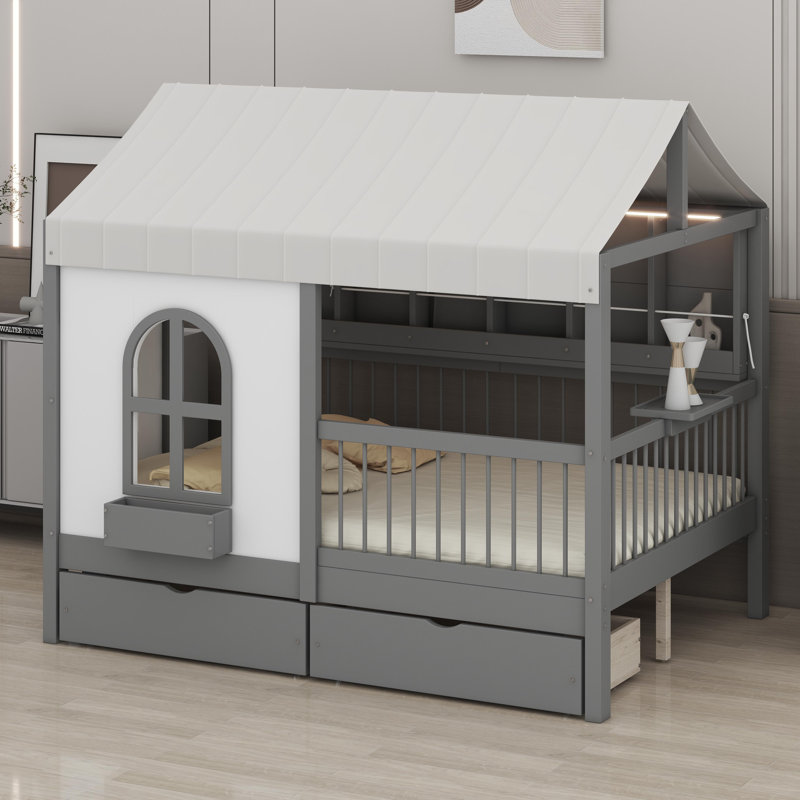 Lit maison avec grands tiroirs, Gris