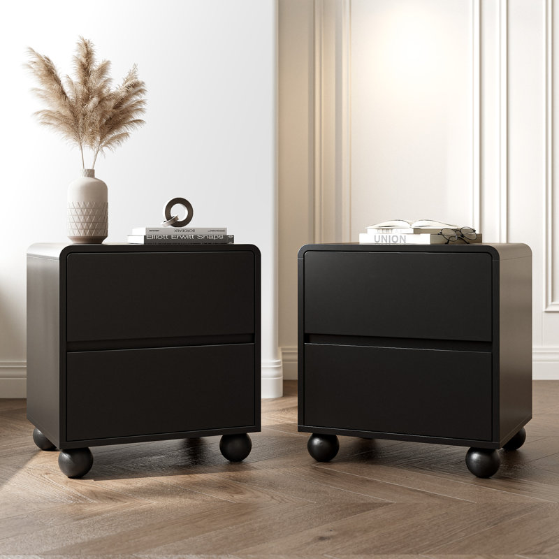 2-Drawer Nightstand, Set Of 2, Black