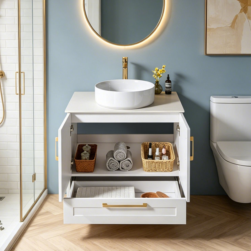  Amini 28.7" Modern Single Bathroom Vanity with Sintered Stone Top & Ceramic Sink