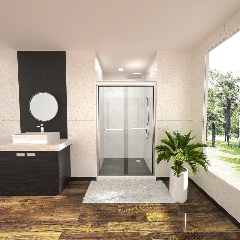 Shower Door 48" W X 76"H Semi-Frameless Bypass Sliding Shower Enclosure, 3/8 In. (8Mm), Chrome