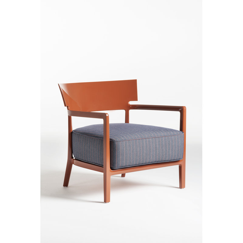 Cara Wood Outdoor Lounge Chair, Rusty/Blue, Orange