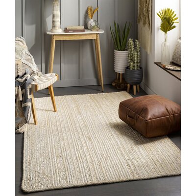 Rectangle Nassau Solid Color Handwoven 3'11"" x 5'11"" Jute Area Rug in White -  East Urban Home, 776079FF8DBE48058F7D6E6334CA6FFE