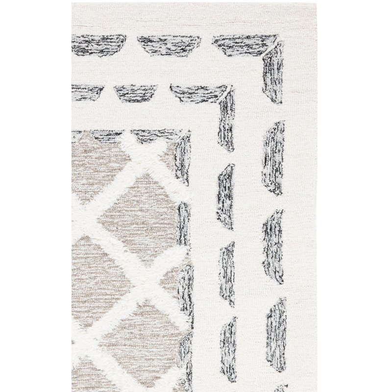 Peytin Hand Tufted Wool/Cotton Geometric Rug in Ivory/Gray, Rectangle 8' x 10'