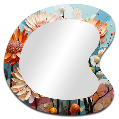 Soft Elegance Mums Flowers II - Mums Unique Shape Decorative Mirror, Traditional Asymmetrical Large Wall Mirror, Printed Metal Art